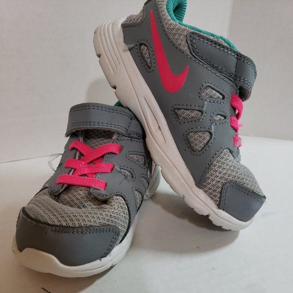Nike Other - Nike Revolution 2 Shoes Baby Girl Size 8C Grey Aqua Blue Pink Hook & Loop Close.